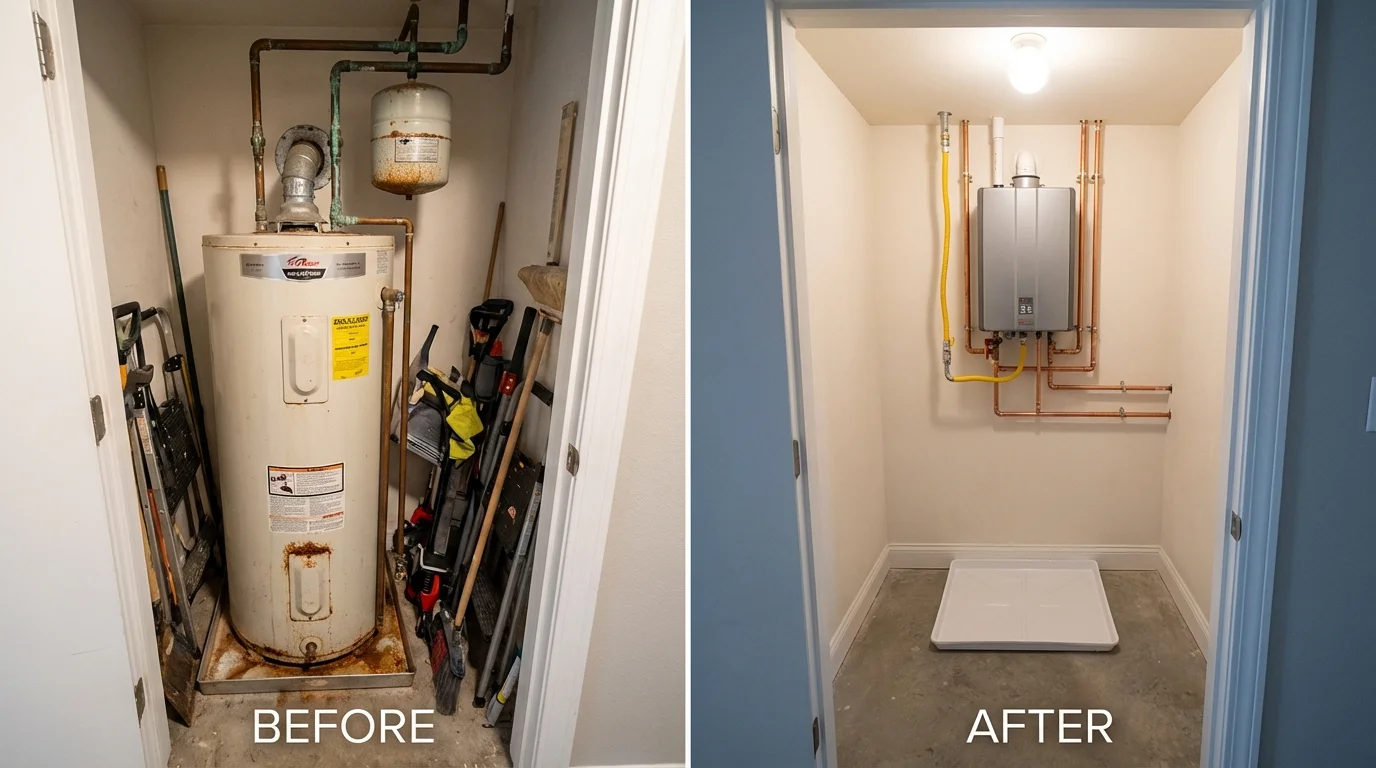 Tank water heater versus wall-mounted tankless unit comparison for Bethany Beach, DE homeowners